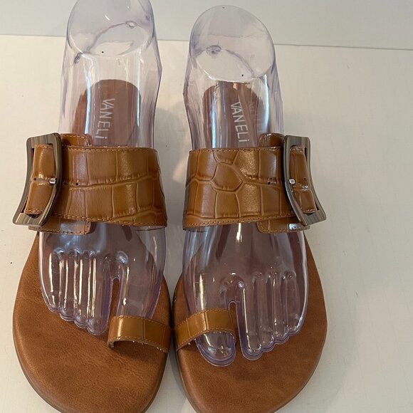 VANELi Brown Slip on Sandals with Toe Ring & Buckle Croc Print Leather Size 7.5M - Picture 1 of 11